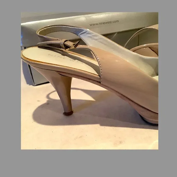 Nine West Beige Patent leather Peep-toe Slingback sandals - Picture 9 of 14